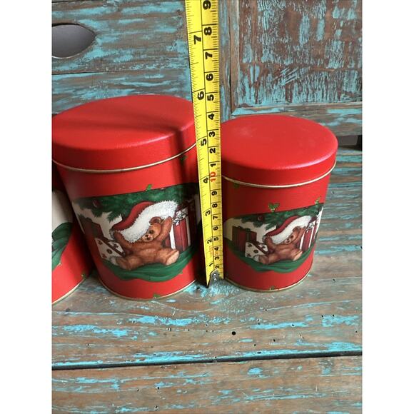 HOUSE OF LLOYD 1988 Nesting Tin 3pc Canister Set Teddy Bear Christmas Presents - Picture 14 of 15